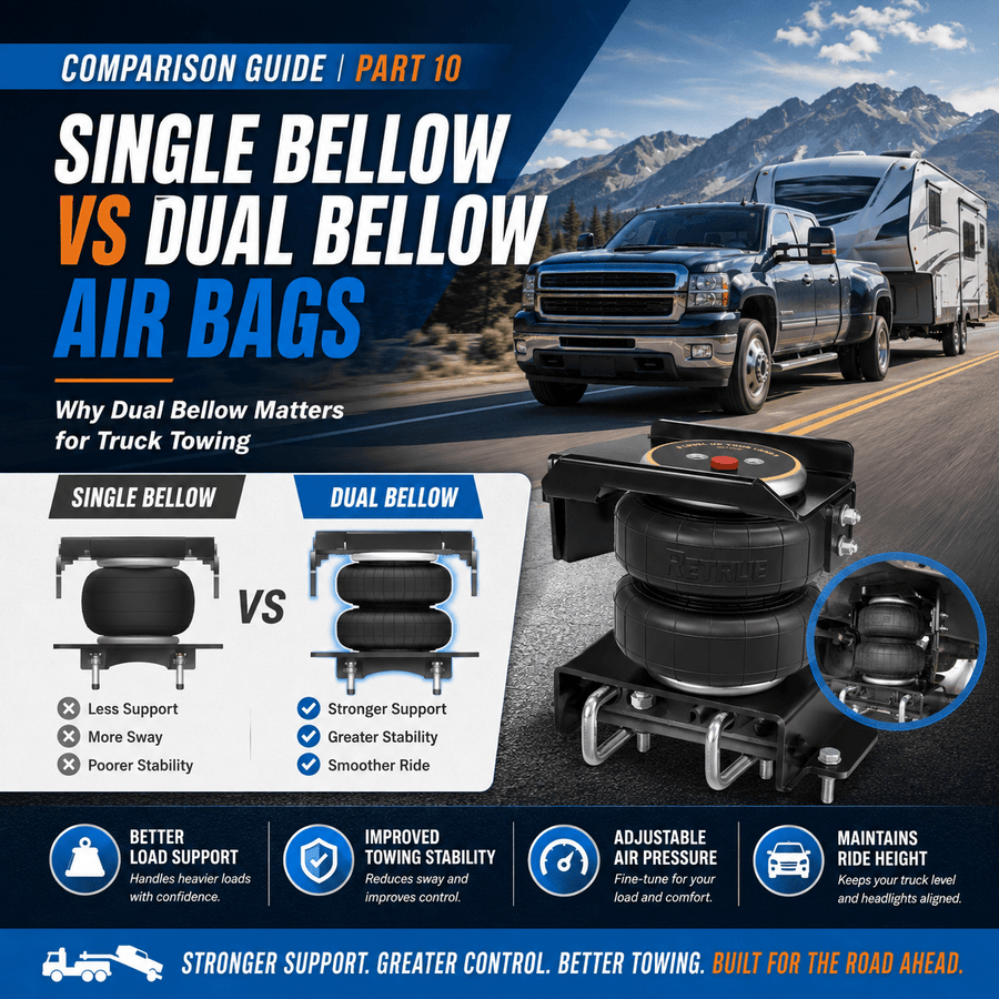 Truck Air Suspension Comparison Guide | Part 10: Single Bellow vs Dual Bellow Air Bags: Why Dual Bellow Matters for Truck Towing - RETRUE