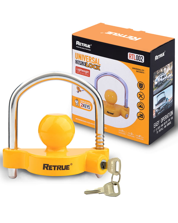 Heavy-Duty Universal Trailer Coupler Lock, Compatible with 1-7/8”, 2”, and 2-5/16” Couplers, Yellow Finish