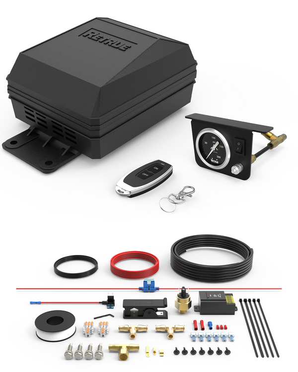 RETRUE Onboard Air Compressor System for Truck Airbag Suspension with Wireless Remote - Universal Air Bag Compressor kit for F150, F250, F350, Chevrolet Silverado, GMC Sierra and More Air bags Kit