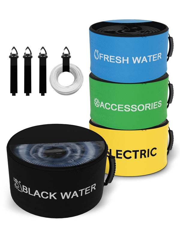 RV Hose Storage Bag, 4 Pack Waterproof RV Hose Bags with Zipper Closing, Camper and RV Accessories Bag, Fresh Water Hoses, Electrical Cords, Camper Tools Accessories